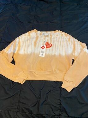 Wildfox Peach and White Tie-Dye Cropped Crewneck Sweatshirt size M